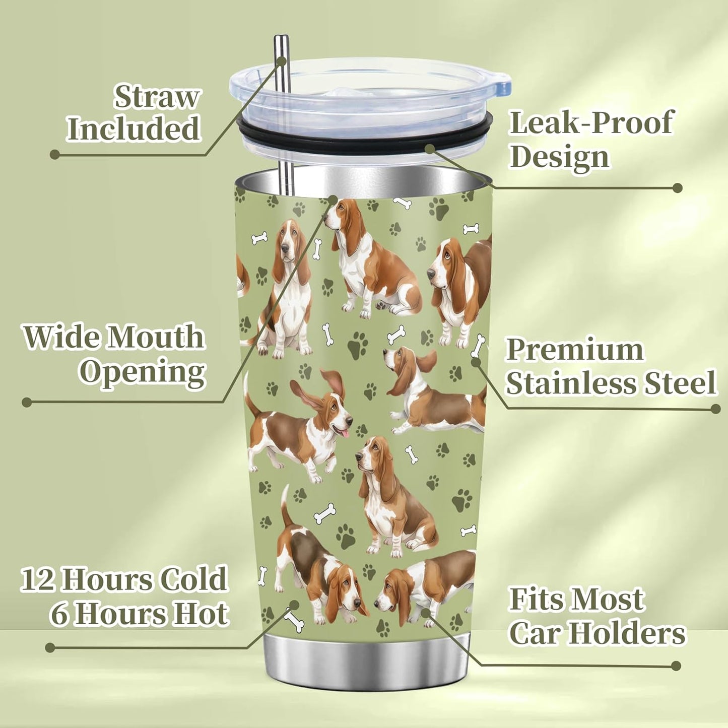 Beagle Gifts for Women Men, 40oz Stainless Steel Insulated Tumbler Travel Cup Mug, Funny and Unique Beagle Gifts for Dog Lover - Colors B