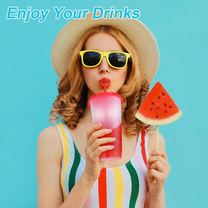 24 Pack Plastic Tumblers with Lids and Straw, Reusable Cups with Lids and Straws Colorful Cups for Cold Drink Iced Coffee, Plastic Tumbler Bulk for Party Birthday Gifts (24 oz, Stylish Colors)