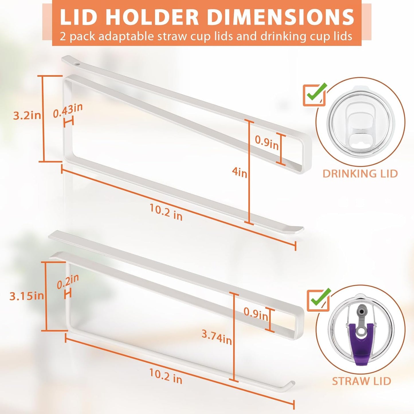 Tumbler Lid Organizer, Horizontal Tumbler Lid Storage Hook Up to 10 Lids, Space Saving Cup Lid Holders Under Cabinet Tumbler Lid Hook for Kitchen Organizer and Storage,Hanging Paper Towel Rack Hanger