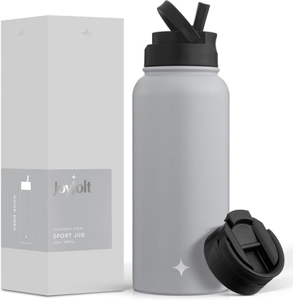 JoyJolt Triple Insulated Water Bottle with Straw Lid AND Flip Lid! 22oz Water Bottle, 12 Hour Hot/Cold Vacuum Insulated Stainless Steel Water Bottle. BPA-Free Leakproof Water Bottles - Thermos Bottle