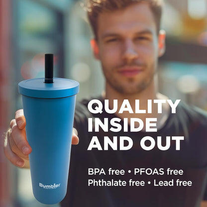 Bumbler Original Boba Tea Cup - 24oz Double-Walled Plastic Reusable Tumbler with Extra Wide Straw & Leak-Proof Lid - BPA-Free Smoothie & Iced Coffee Travel Mug - Blush Pink