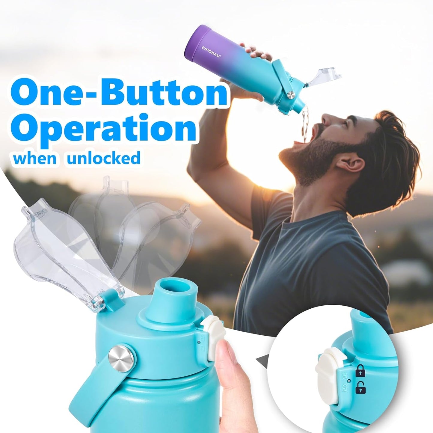 Insulated Water Bottle with Lid & Boot & Stickers, 24 oz Stainless Steel Sweat Free Bottle Keep Cold 24H, BPA-Free Sports Wide Mouth Water Bottle, BlueBlack