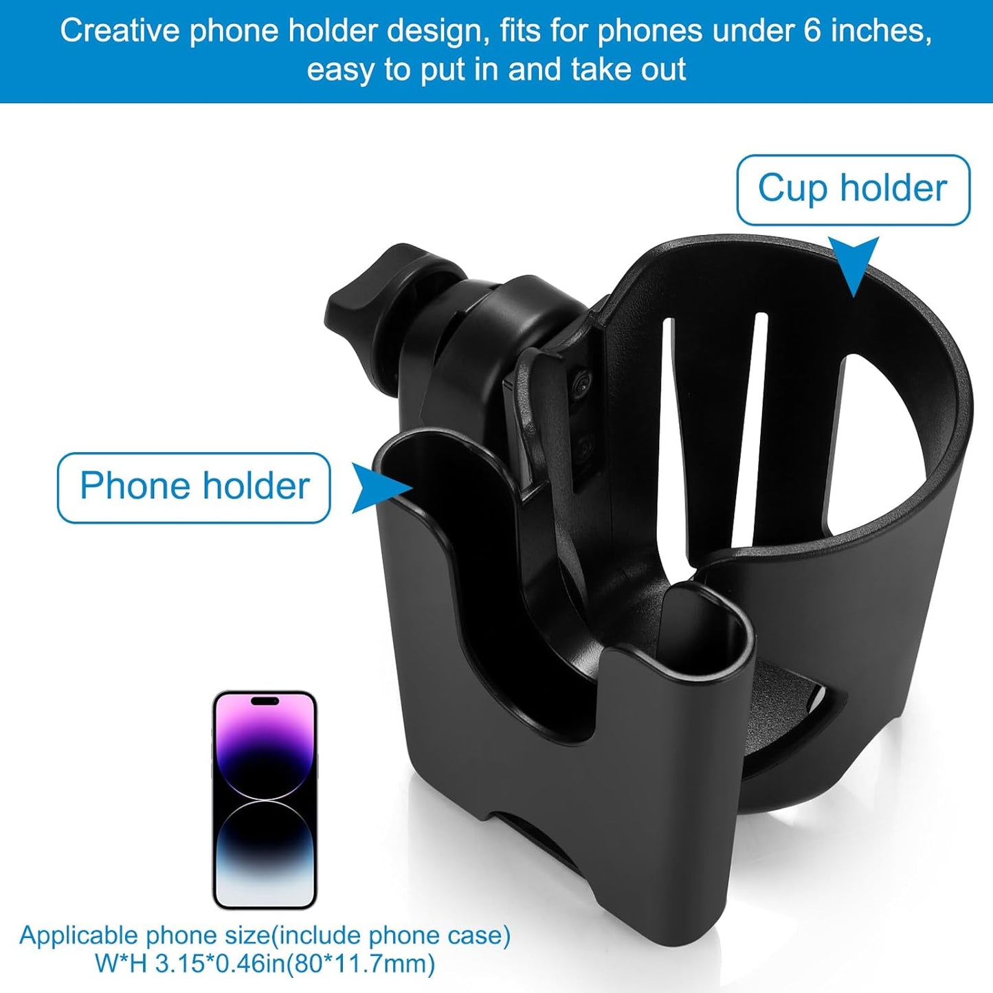 Accmor Stroller Cup Holder, Universal Cup Holder for Walker Wheelchair Bike, 360° Rotatable Stroller Cup Holder Attachment Accessories for Walker, Wheelchair, Scooter