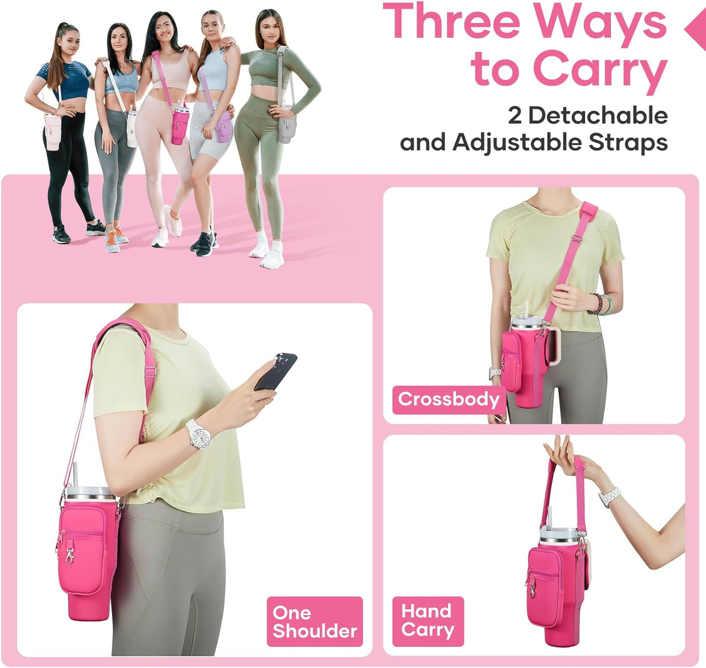 linmaya Water Bottle Carrier Bag for Stanley Cup 40/30oz with Phone Holder Pockets,Neoprene Water Bottle Cross-body Bag with Adjustable Shoulder & Hand Strap Stanley Cup Accessories