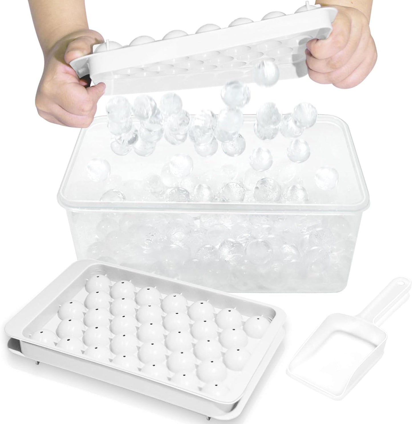 WIBIMEN Ice Cube Tray with Lid and Bin - Round Ice Trays for Freezer with Lid - Ice Cube Trays for Freezer with Ice Container (1"-2PACK Blue)