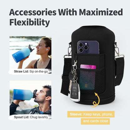 WixByti 40 oz Insulated Water Bottle with Straw (Cold for 36 Hrs), Stainless Steel Triple Wall Vacuum Sports Water Jug, Leakproof Hydro Cup Flask with Paracord Handle & Straw Spout Lids & DIY Stickers