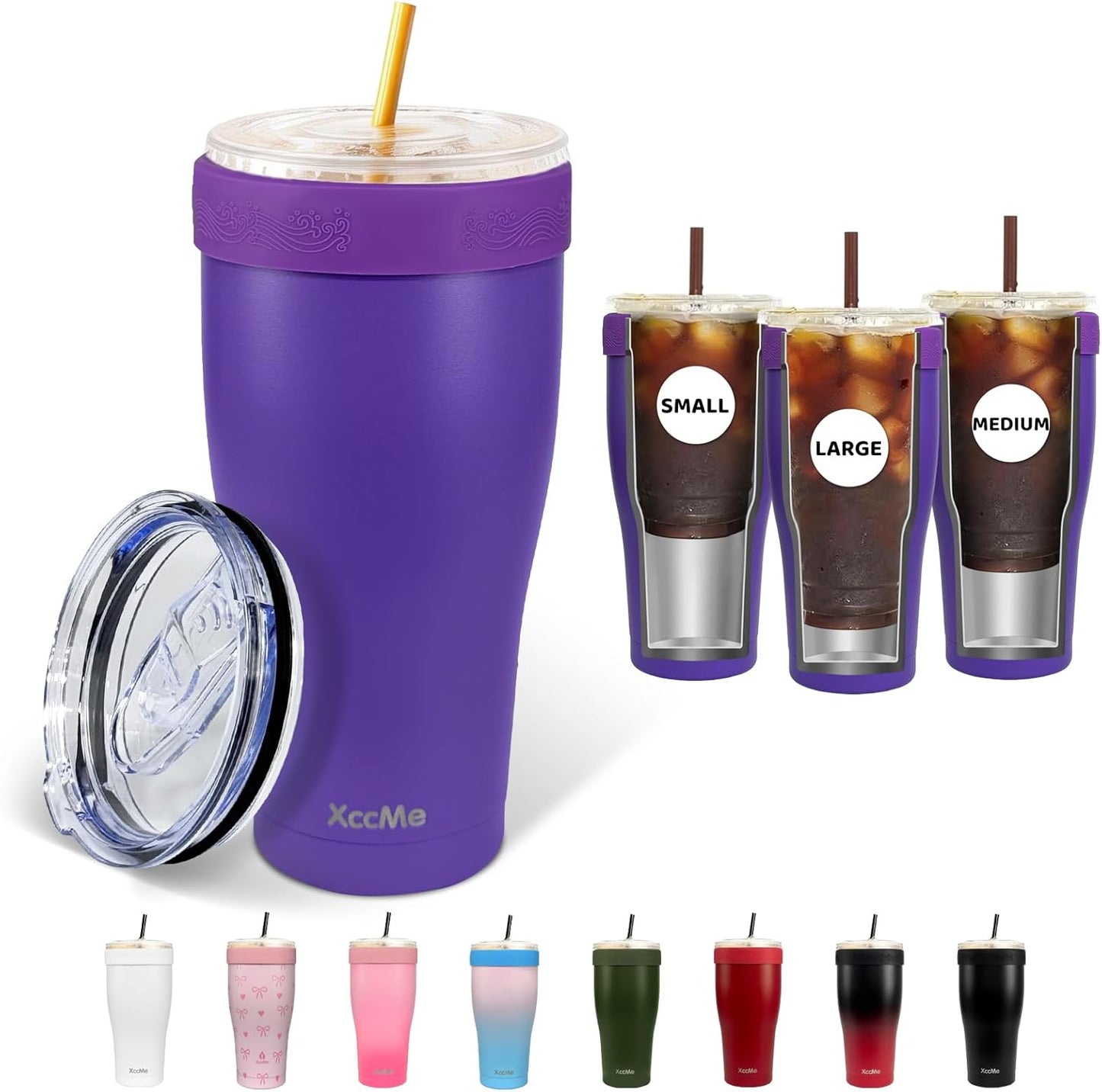 Universal Iced Coffee Sleeve,32oz Double Wall Stainless Steel Insulator Fits 16-32oz Starbucks/Dunkin/McDonalds Cups,Reusable Iced Coffee Cup Holder,Leak-Proof Tumbler for Hot,Cold Drink