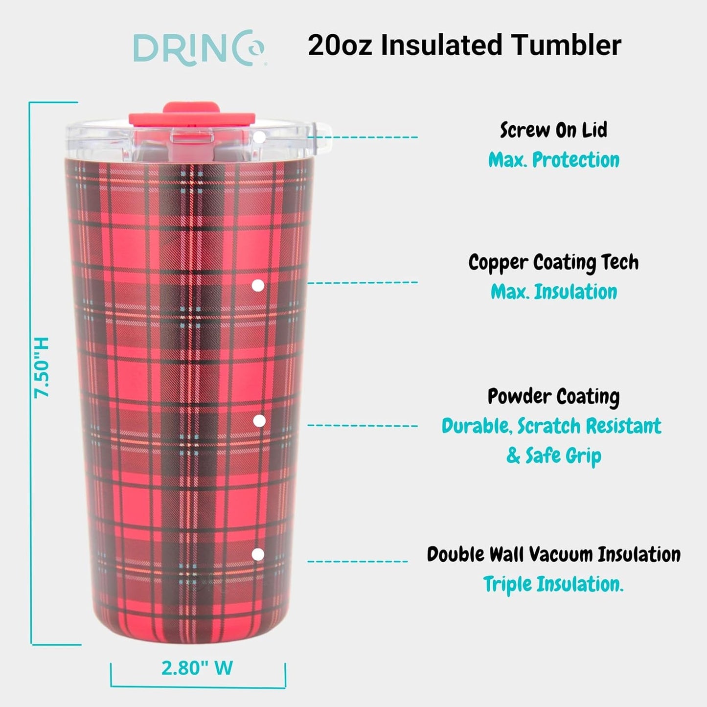 Drinco - 20 oz Stainless Steel Tumbler | Double Walled Vacuum Insulated Mug With Lid, 2 Straws, For Hot & Cold Drinks (20oz Dragonfly)