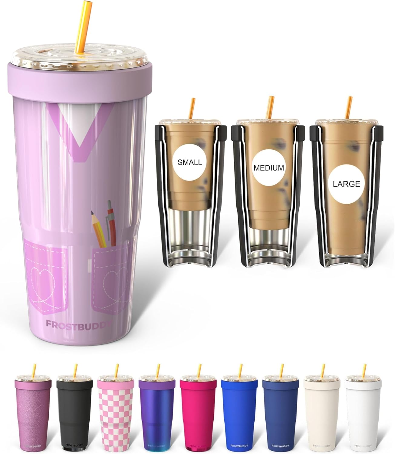 Frost Buddy Togo Buddy | 30 oz Stainless Steel Vacuum Insulated Tumbler | To Go Coffee Cup – Iced Coffee Cups, Iced Coffee Sleeve, Travel Mug, Thermal Cup for Hot & Cold Drinks, Dunkin Cup (Pencil) - Colors B