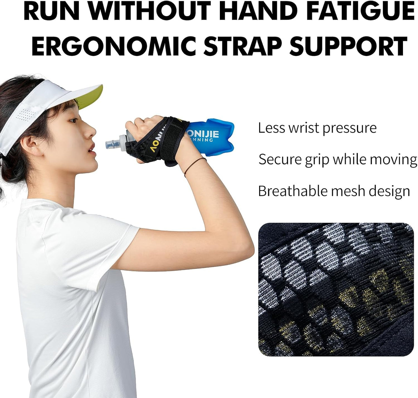 AONIJIE Handheld Water Bottle for Running, 500ml Soft Flask with Adjustable Grip-Free Strap, Lightweight BPA-Free Hydration Flask for Marathon, Running & Walking