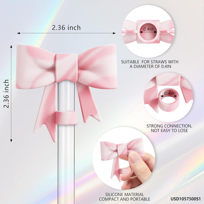 Compatible with Stanley Cup Accessories - 3Pcs 10mm Bow Straw Topper Compatible with Stanley Cup Straw Cover Cap, 2pcs Pink Bow Charms for Stanley 30&40 Oz Tumbler with Handle