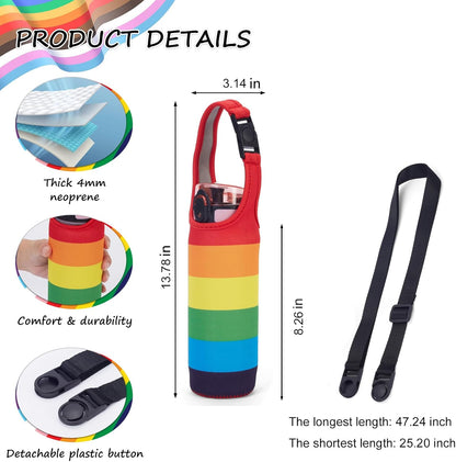 Rainbow Water Bottle Pouch, Neoprene Water Bottle Holder with Adjustable Handle Strap, Gym Shoulder Bag for Men Women – Crossbody Sling Bag, Bike Cup Holder(Workout/Hiking/Travel)