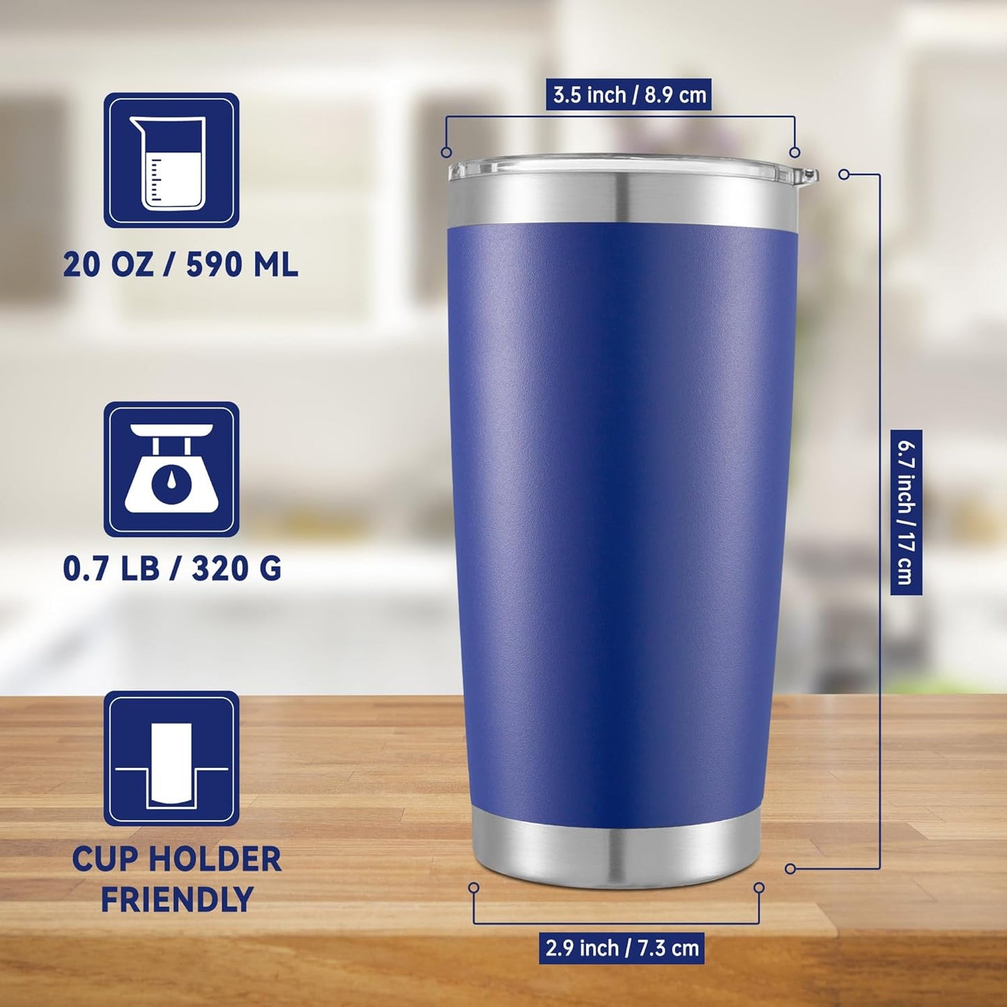 20 oz Tumblers Bulk Stainless Steel Tumbler with Lid Double Wall Vacuum Insulated Coffee Mug 20oz Powder Coated Cup for Hot and Cold Drinks, Stainless, 6 pack