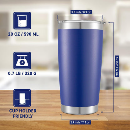 20 oz Tumblers Bulk Stainless Steel Tumbler with Lid Double Wall Vacuum Insulated Coffee Mug 20oz Powder Coated Cup for Hot and Cold Drinks, Stainless, 6 pack