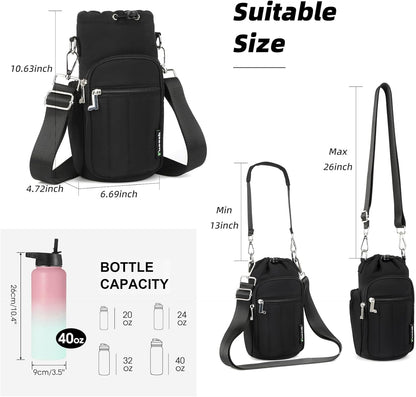 Rueesh Water Bottle Holder Bag with Adjustable Strap, Insulated Bottle Carrier Bag RFID Crossbody Sling Bag for Gym Walking
