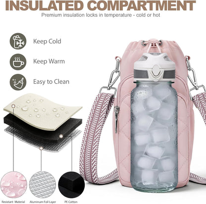 SYTRAH Water Bottle Bag Crossbody，Insulated Water Bottle Purse Crossbody Water Bottle Holder with Strap 40 oz
