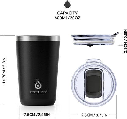Ideus 20 oz Tumbler, Travel Coffee Mug with Splash Proof Sliding Lid, Double Wall Stainless Steel Vacuum Insulated Coffee Mug for Home and Office, Keep Beverages Hot or Cold, Avocado Green
