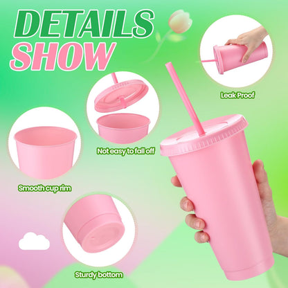 Honeydak 15 Pack Tumbler with Straw and Lid Bulk Cups for Gifts Water Bottle Iced Coffee Travel Mug Cup Reusable Plastic Tumblers for Party Birthdays 24-27 oz (Solid Color)