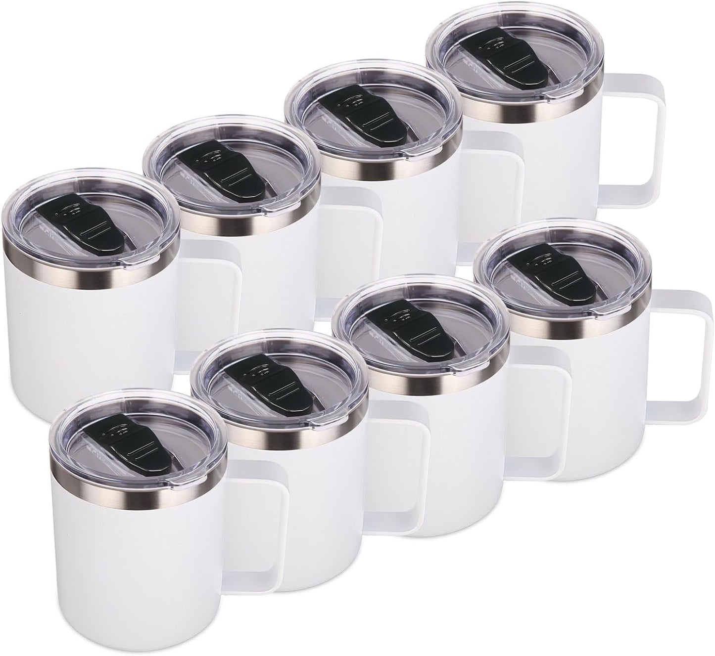 Volhoply 14oz Insulated Stainless Steel Coffee Mug with Lid Bulk 4 Pack,Double Wall Vacuum Travel Coffee Cup with Handle,Reusable Metal Cups Tumbler Cup,Camping Mugs,Ideal Gifts(Mix,4)