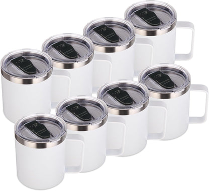 Volhoply 14oz Insulated Stainless Steel Coffee Mug with Lid Bulk 4 Pack,Double Wall Vacuum Travel Coffee Cup with Handle,Reusable Metal Cups Tumbler Cup,Camping Mugs,Ideal Gifts(Mix,4)
