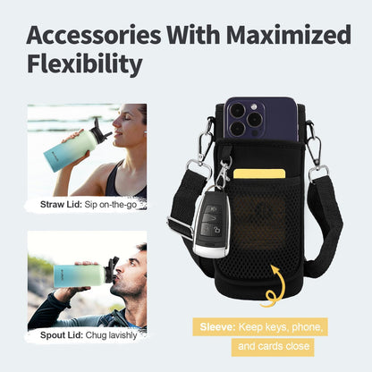 WixByti 40 oz Insulated Water Bottle with Straw (Cold for 36 Hrs), Stainless Steel Triple Wall Vacuum Sports Water Jug, Leakproof Hydro Cup Flask with Paracord Handle & Straw Spout Lids & DIY Stickers