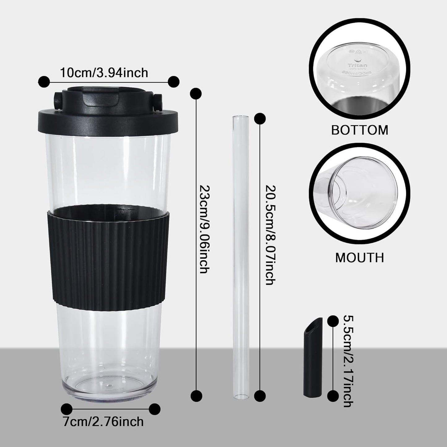sweet grain Reusable Boba Cup - 24oz Tritan Boba tumbler with Lid and Straw, BPA Free Leakproof Bubble/Boba Tea Cup with Carry Handle for Ice Coffee Smoothies - Black