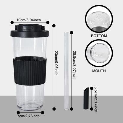 sweet grain Reusable Boba Cup - 24oz Tritan Boba tumbler with Lid and Straw, BPA Free Leakproof Bubble/Boba Tea Cup with Carry Handle for Ice Coffee Smoothies - Black