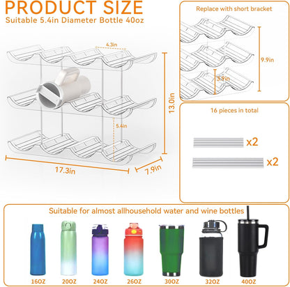 Yieach 2 Tier Water Bottle Holder for Cabinet,Acrylic Wine Rack and Stackable Water Bottle Organizer for Pantry - Waterbottle Organizer for 40 oz Stanley Cup Holder and Other Tumbler Organizers