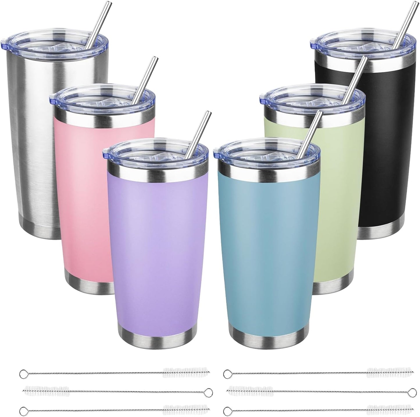 20 oz Tumbler with Lids and Straws, Stainless Steel Insulated Travel Coffee Mug, Double Wall Vacuum Insulated Tumblers, Powder Coated Coffee Tumbler for Cold & Hot Drinks (Light Purple)