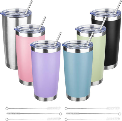 20 oz Tumbler with Lids and Straws, Stainless Steel Insulated Travel Coffee Mug, Double Wall Vacuum Insulated Tumblers, Powder Coated Coffee Tumbler for Cold & Hot Drinks (Light Purple)