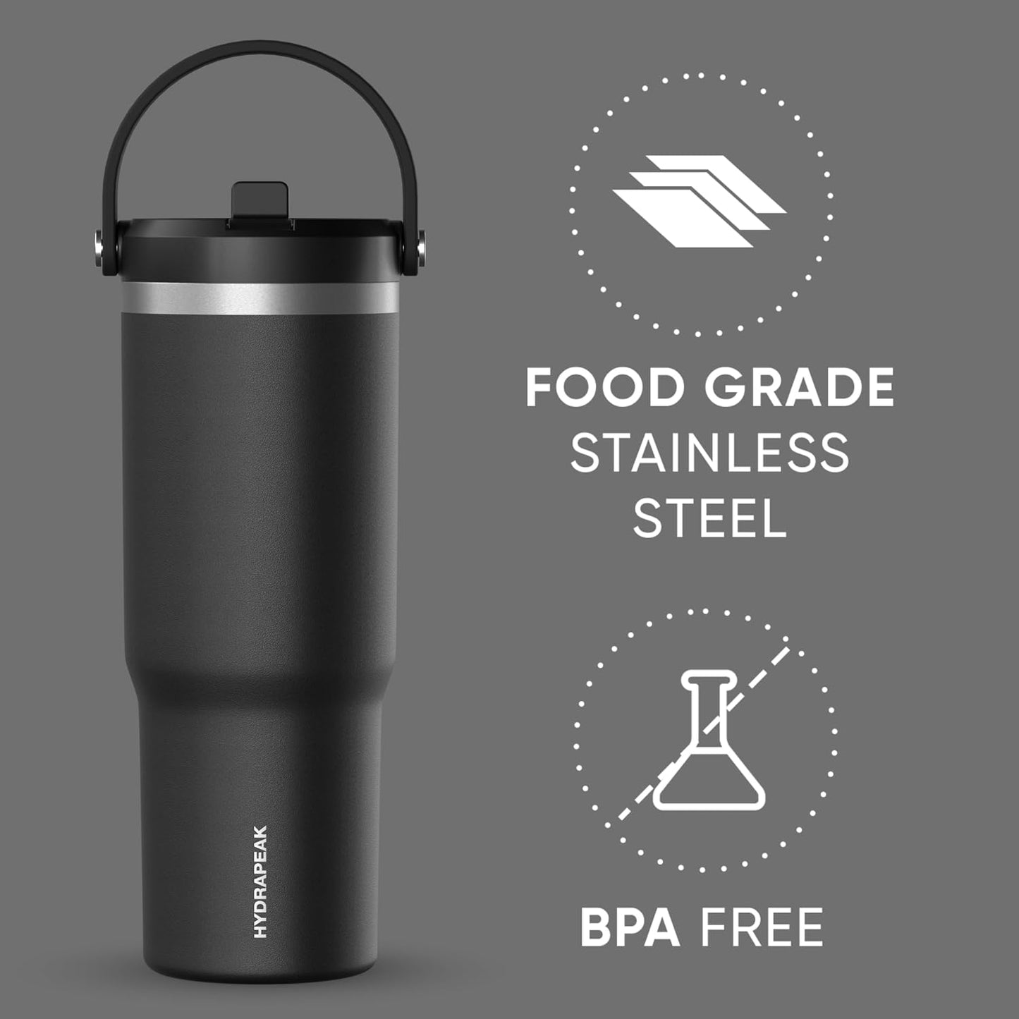 Hydrapeak Nomad 32oz Insulated Stainless Steel Travel Tumbler with Handle & Straw Lid, Leakproof, Cupholder Friendly, Keeps Drinks Cold 24 Hours, Reusable Bottle for Daily Hydration (Pale Sage)