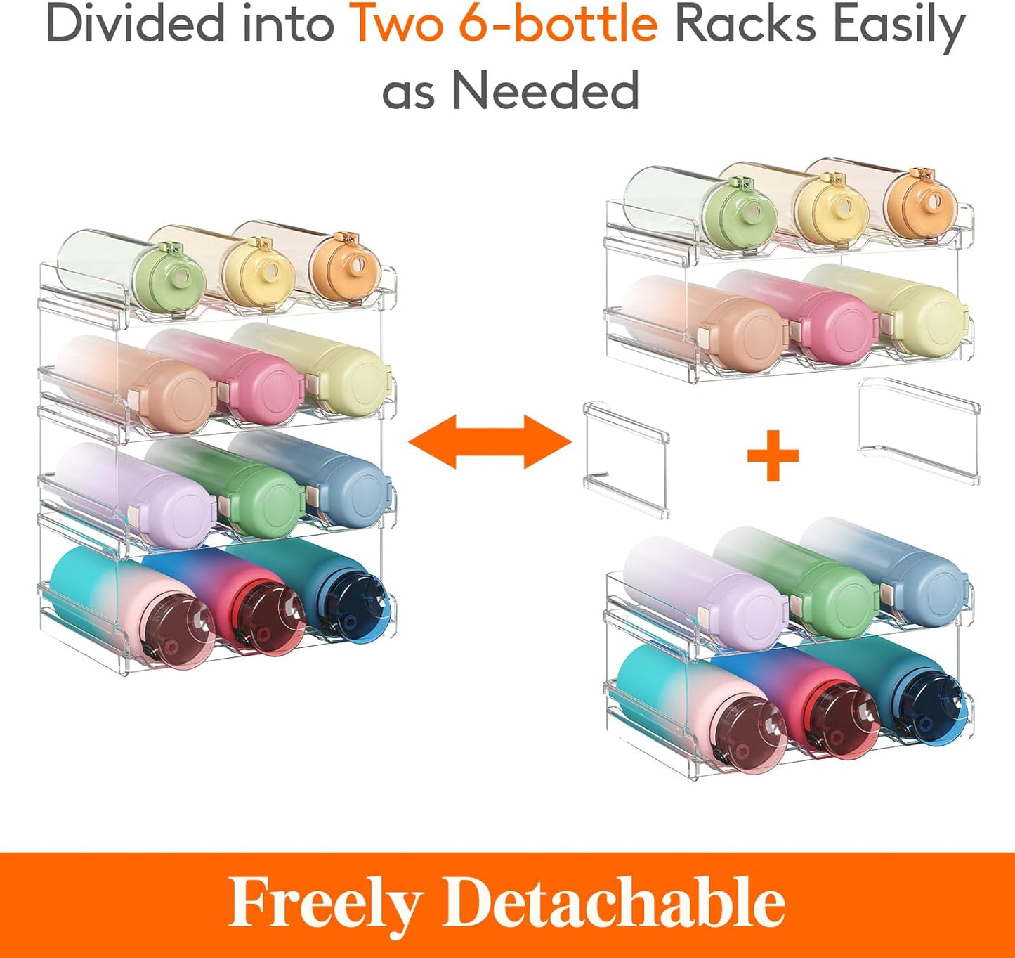 Lifewit 2 Tier Stackable Water Bottle Organizer for Cabinet, Plastic Bottle Holder Fits 6 Bottles/Tumblers up to 3.8" Diameter for Pantry/Countertop/Cupboard, 28 x 19 x 15 cm/11 x 7.5 x 5.7"