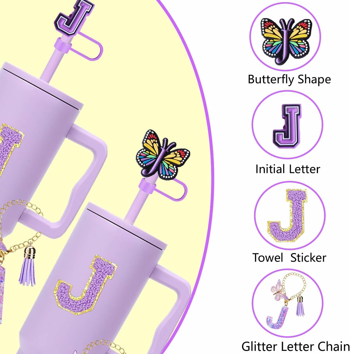 7pcs Cup Accessories for Stanley 30/40oz Tumbler, Handle Strap, Straw Cover, Silicone Boot, Letter Charm Stickers