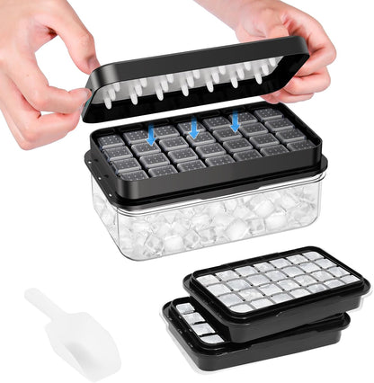 Ice Cube Tray with Lid and Bin, PHINOX 56 pcs Ice Trays for Freezer, Ice Cube Trays for Freezer with 2 trays, Container, Lid & Ice Scoop, BPA Free