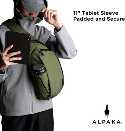 ALPAKA Metro Crossbody Left Shoulder 7.5L - Crossbody Bag Men,Sling Backpack - Fits 11" Tablet - Single Shoulder with YKK Zipper - Expandable Water Bottle Pocket - Phone Sleeve- Black Axoflux 210D