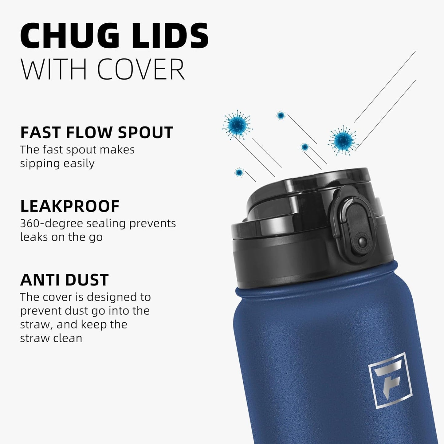 Fanhaw 20 oz Insulated Stainless Steel Water Bottle with Anti-Dust Chug Lid, Leakproof Vacuum Metal Everyday Use Bottle for Kids, Teens & Adults, Back to School Essentials (Green Blue)