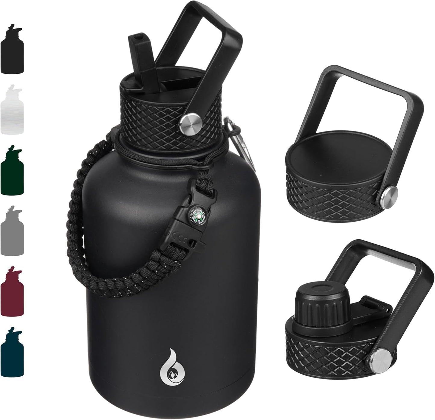 BJPKPK Insulated Water Bottles with Straw Lid, 40oz Stainless Steel Water Bottles with 3 Lids, BPA Free Leakproof Thermo, Tumblers, Cups for Sports, Gym- Midnight - Colors A