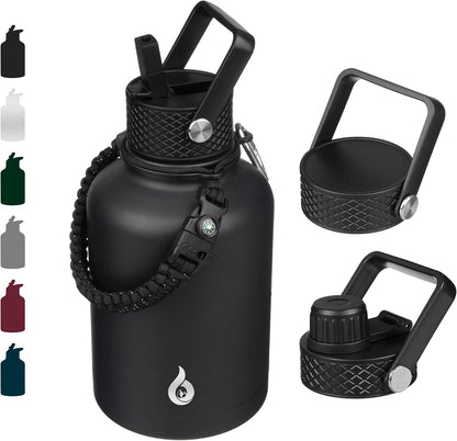 BJPKPK Insulated Water Bottles with Straw Lid, 40oz Stainless Steel Water Bottles with 3 Lids, BPA Free Leakproof Thermo, Tumblers, Cups for Sports, Gym- Midnight - Colors A