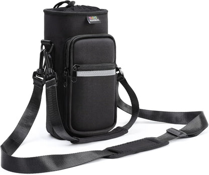 Nuovoware Water Bottle Carrier Bag,25oz/40oz/64oz Bottle Pouch Holder,Adjustable Shoulder Hand Strap 2 Pocket Sling Neoprene Sleeve Sports Accessories for Hiking Travelling Camping