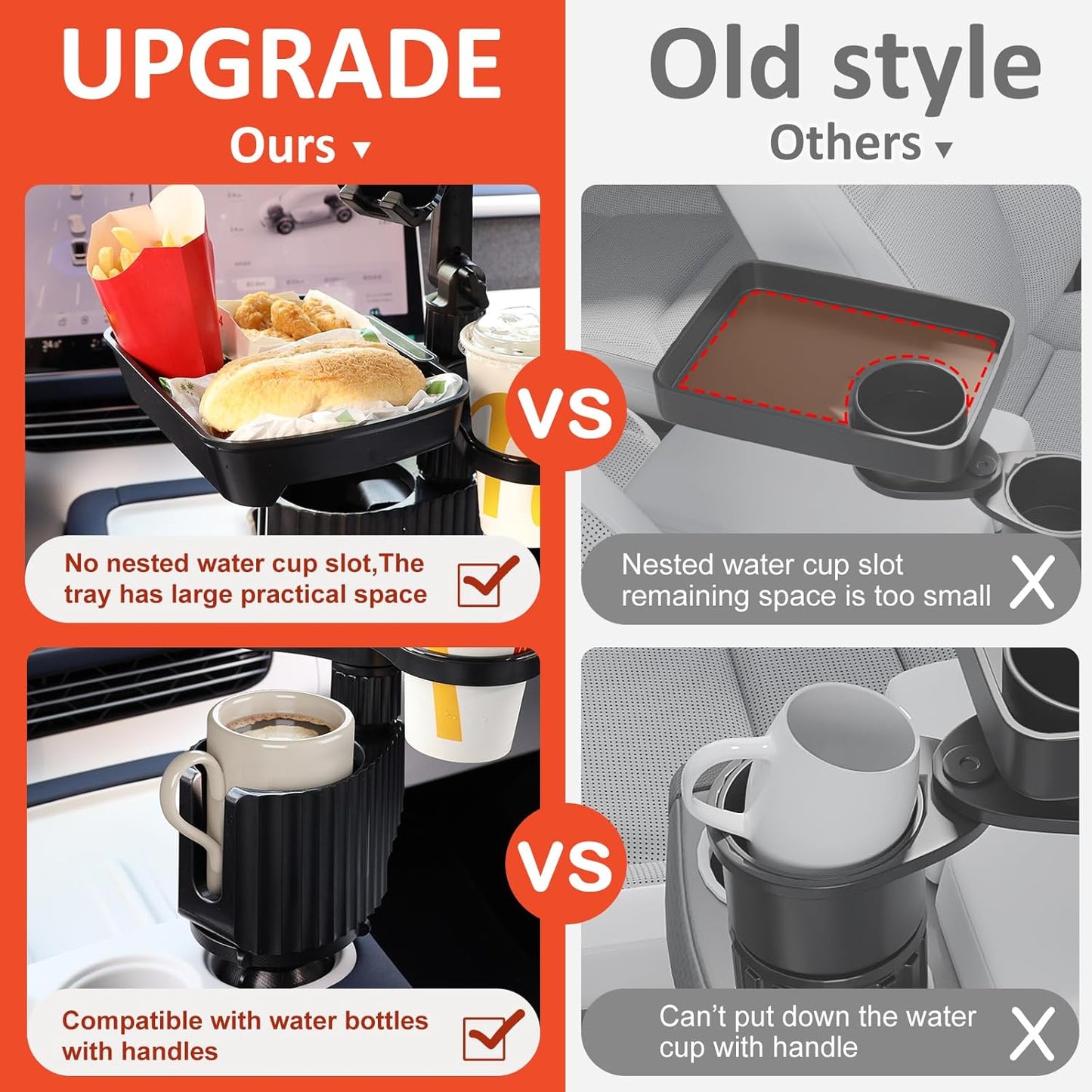 Car Large Cup Holder Expander, 5-in-1 Cupholder Extender with Phone Holder & Swivel and Detachable Snack Food Tray Table for Eating, Travel Essentials for Road Trips for Driver. Model C