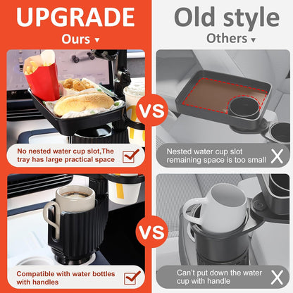 Car Large Cup Holder Expander, 5-in-1 Cupholder Extender with Phone Holder & Swivel and Detachable Snack Food Tray Table for Eating, Travel Essentials for Road Trips for Driver. Model C