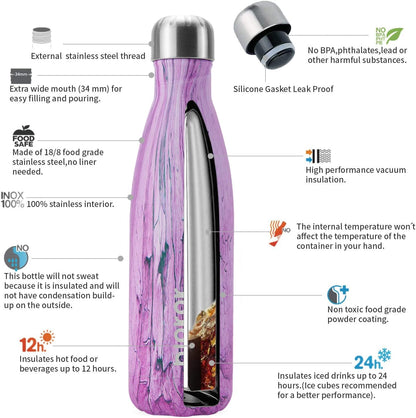 BJPKPK Insulated Water Bottle 12oz Small Stainless Steel Water Bottles Reusable Metal Thermal Keep Cold and Hot,Dreamy Purple - Colors B