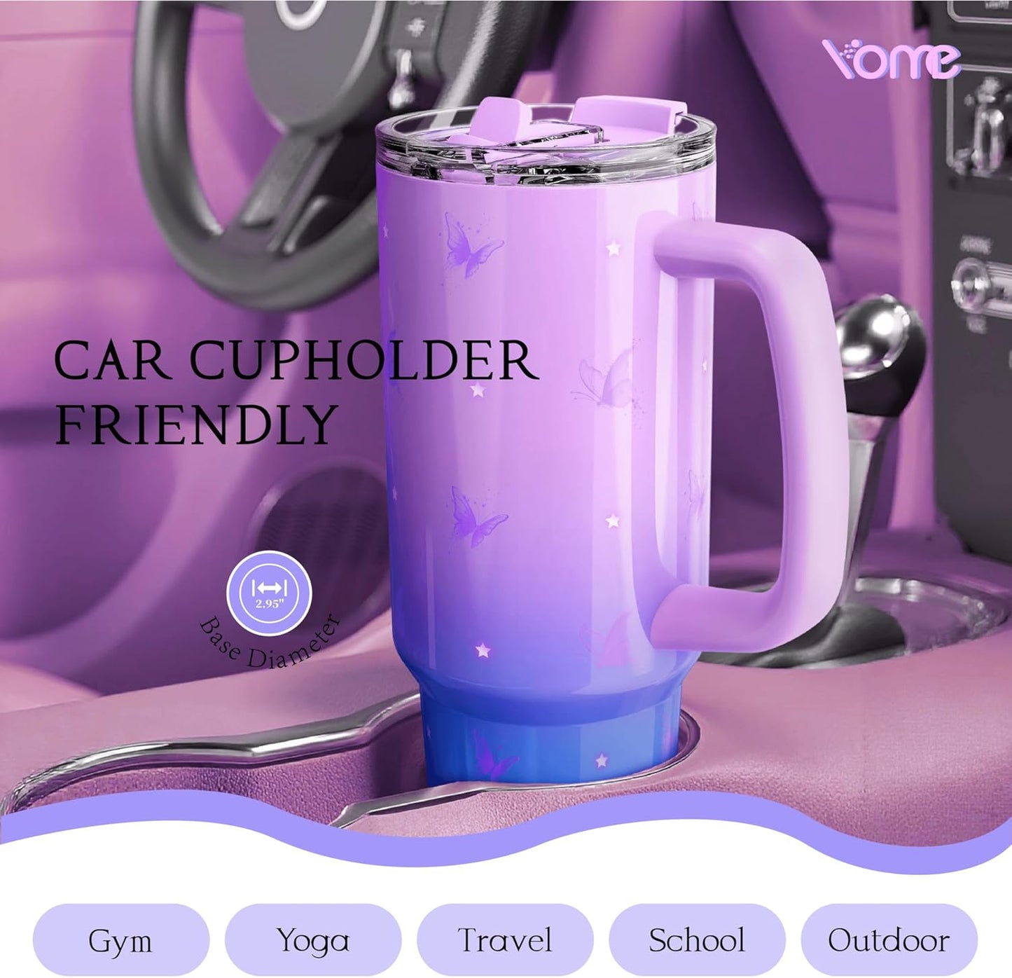 YOME 40oz Nurse Tumbler with Handle and Flip Straw | Stainless Steel Insulated Water Bottle | Keeps Drinks Cold | Dishwasher Safe | Cupholder Friendly | Gift Gym Travel Yoga