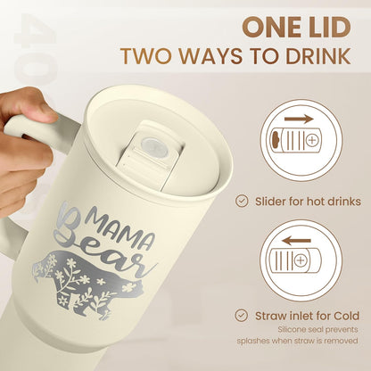 Floral Tumbler with Handle 40oz, Stainless Steel Insulated Tumblers Coffee Travel Mug Cup with Straw, Flower Coffee Cup Gifts for Women Girls, Gift for Her on Christmas Birthday Mothers Day