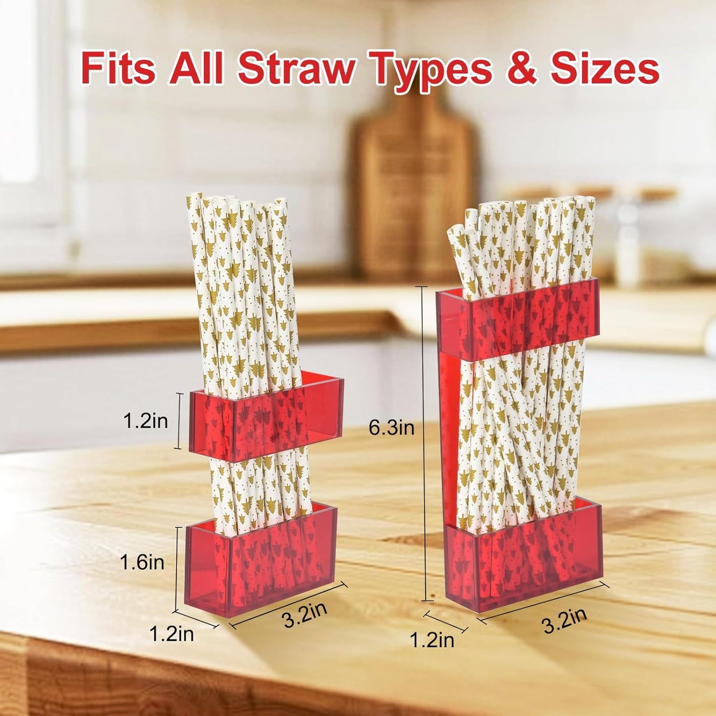 2 PACK Acrylic Straw Holder for Cabinet Doors, Reusable Straw Organizer with Ultra-Sticky Adhesive, Small Kitchen Accessories Container, Fits Both Short & Long Straws(Black)