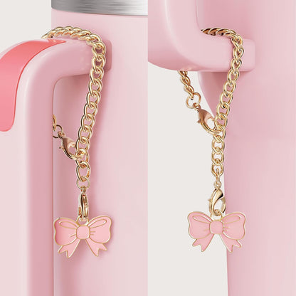 Compatible with Stanley Cup Accessories - 3Pcs 10mm Bow Straw Topper Compatible with Stanley Cup Straw Cover Cap, 2pcs Pink Bow Charms for Stanley 30&40 Oz Tumbler with Handle