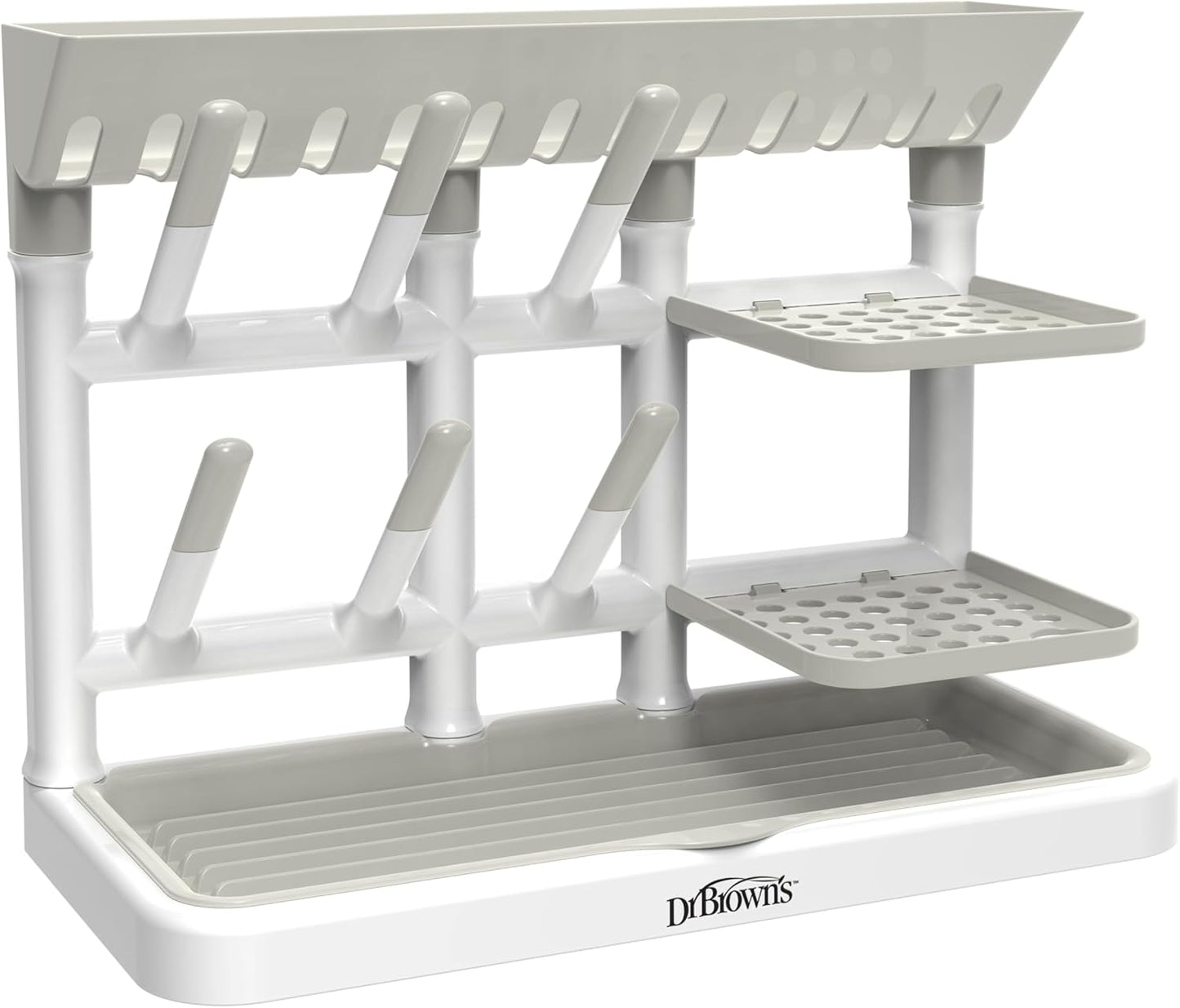 Dr. Brown's Baby Bottle Drying Tower, Stand-Up Countertop Drying Rack with Organized Storage for Baby Essentials, Space Saving Vertical Rack, Black/White
