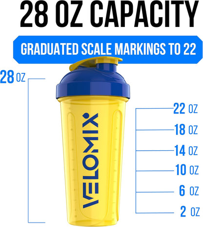 VELOMIX -2 Pack- 28 oz Protein Shaker Bottles for Protein Mixes - 2x Wire Whisk | Leak Proof Shaker Cups for Protein Shakes | Protein Shaker Bottle Pack (Black/Transparent)