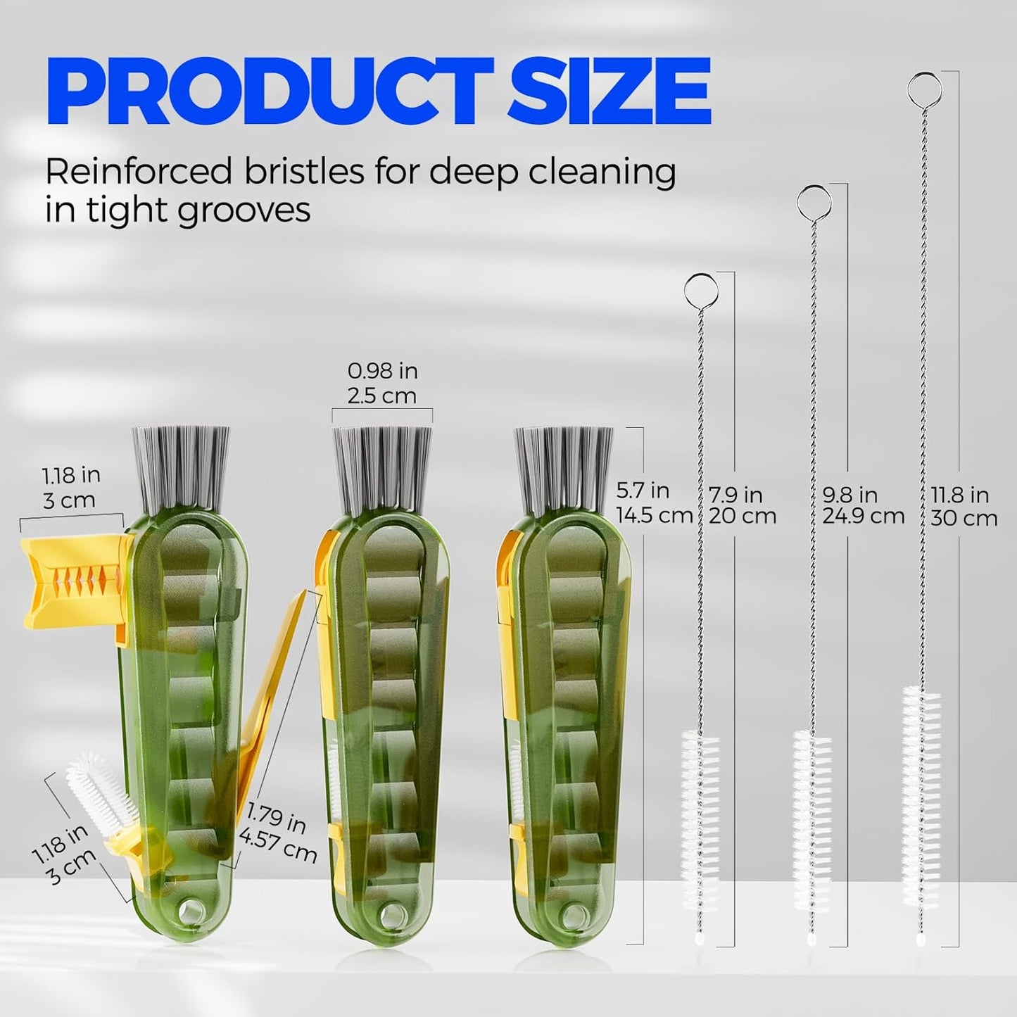 6 PACK Holikme 4 in 1 Cup Lid Cleaning Brush Set with 3 Straws, Multifunctional Bottle Brush, Silicone Cup Lid Gap Cleaner, Durable Bristle Crevice Cleaning Brush,Flat End Brushes,Navy & Black & Olive