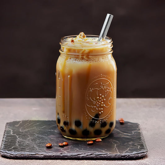 Reusable Wide Mouth Smoothie Boba Tea Cups Bubble Tea Cups with Lids and Silver Straws Mason Jars Glass Cups (2-pack, 32 oz mason jars)